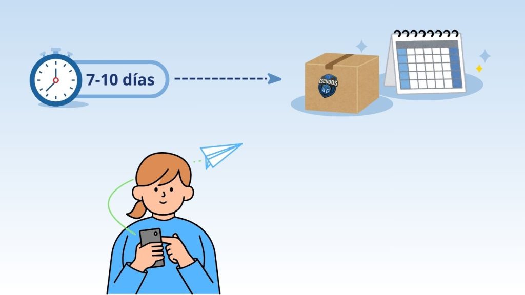 proceso de produccion y envio de escudos 3d vivaflex con tiempo estimado de 7 a 10 dias